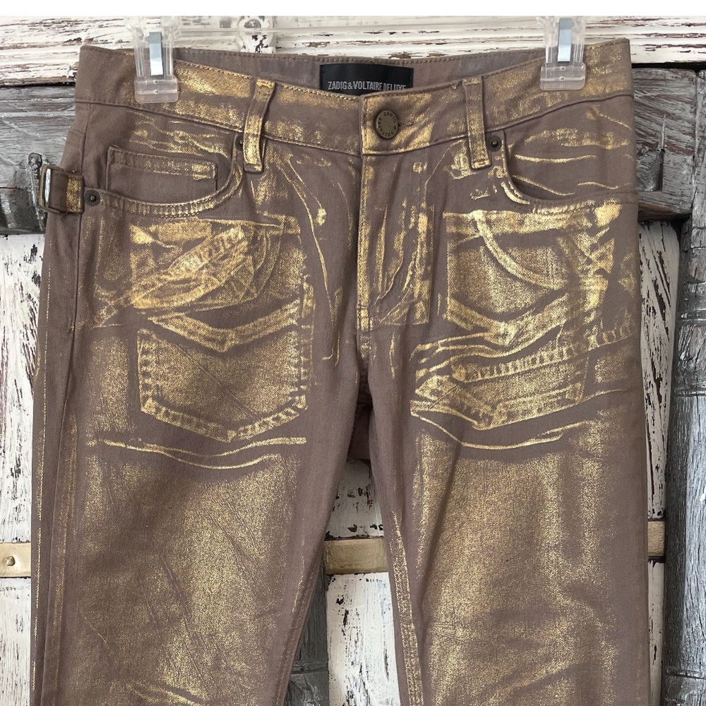 Zadig & Voltaire Women's Brown Darkside Deluxe Gold Coated Jeans